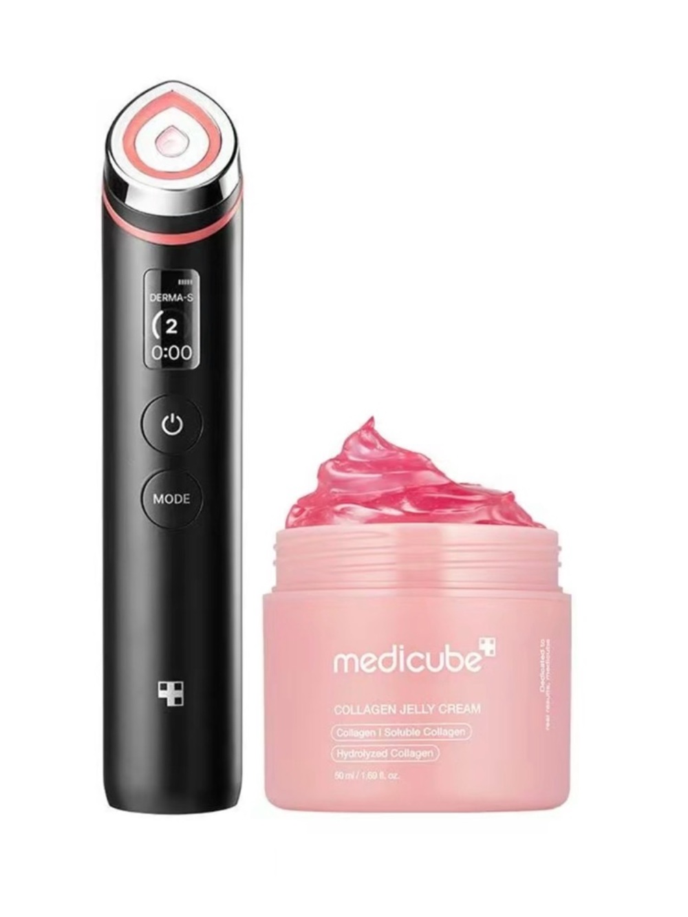 Medicube Black & Pink Facial Skincare Device with Pink Collagen Jelly Cream